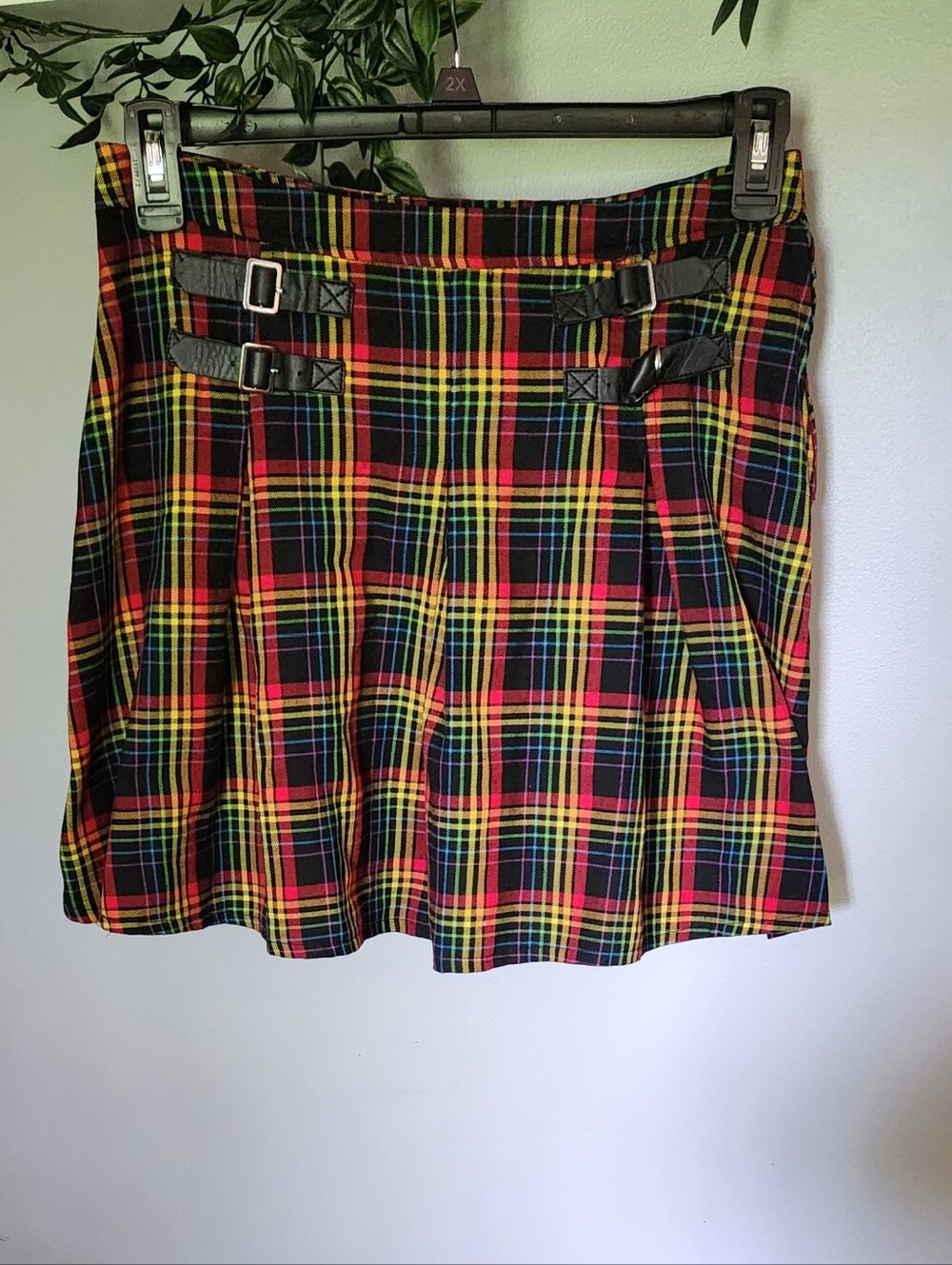 Hot Topic Rainbow Plaid Mini Skirt